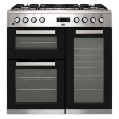 Beko KDVF90X 90cm Double Oven Range Cooker with 5 Burner Gas Hob - Stainless Steel