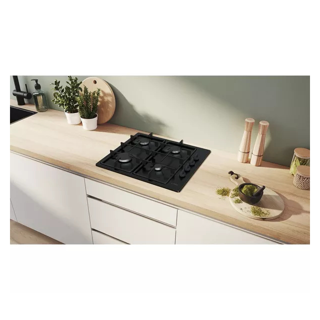 Bosch PBP6B6K60 60cm Black Gas Hob with 4 Burners