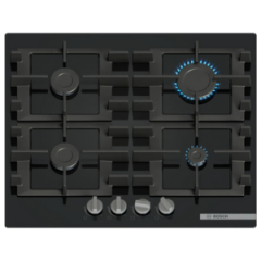Bosch PNP6B6K40 Series 4 Gas Hob 60 Cm Tempered Glass, Black